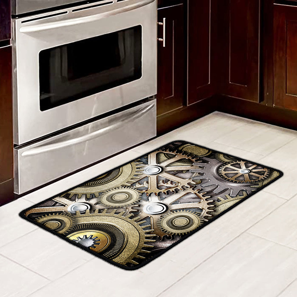 Steampunk Metallic Gears Print Kitchen Mat