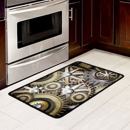 Steampunk Metallic Gears Print Kitchen Mat