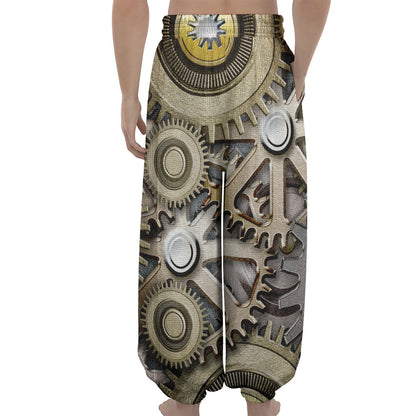 Steampunk Metallic Gears Print Lantern Pants