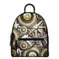 Steampunk Metallic Gears Print Leather Backpack