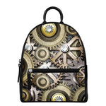 Steampunk Metallic Gears Print Leather Backpack