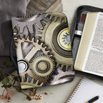 Steampunk Metallic Gears Print Leather Bible Cover