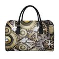 Steampunk Metallic Gears Print Leather Duffel Bag