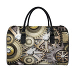 Steampunk Metallic Gears Print Leather Duffle Bag