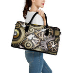 Steampunk Metallic Gears Print Leather Duffle Bag