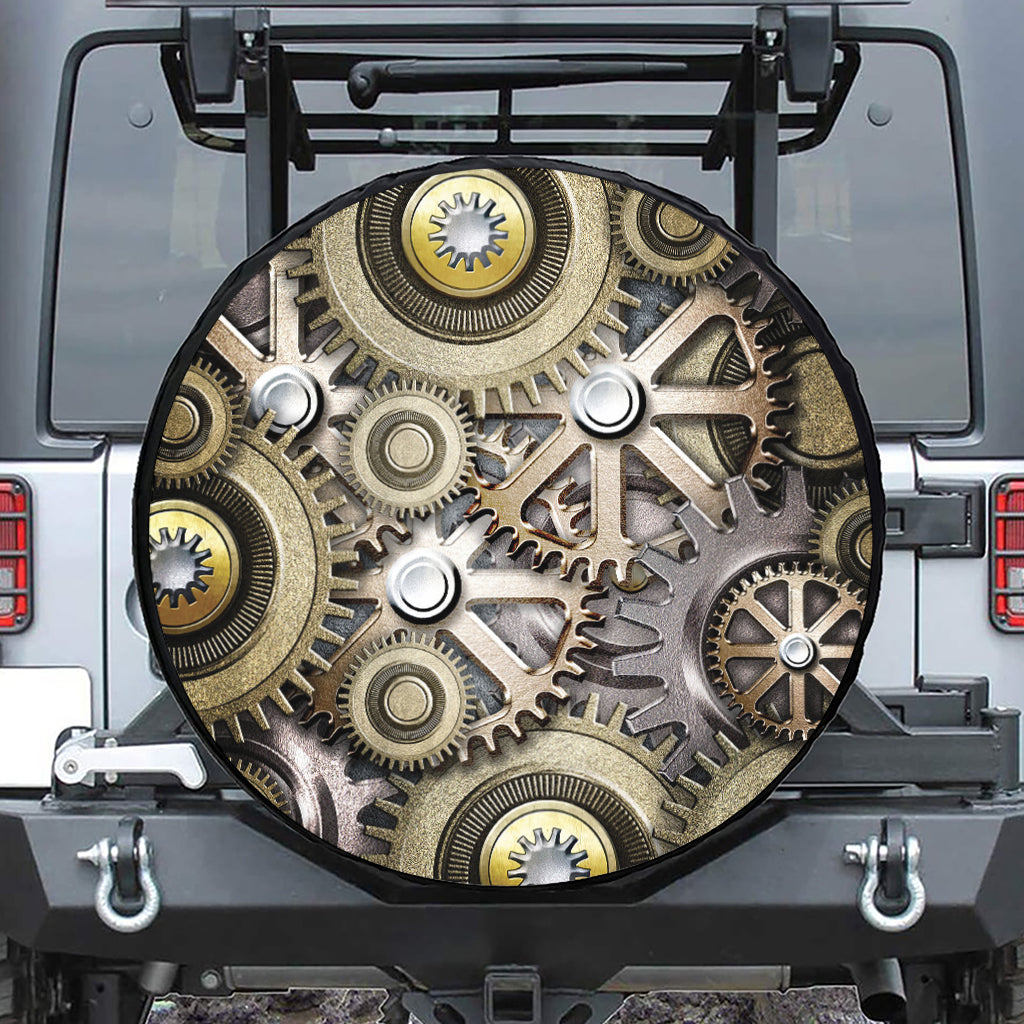 Steampunk Metallic Gears Print Leather Spare Tire Cover