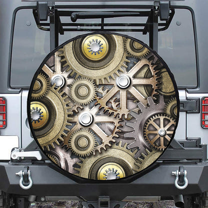 Steampunk Metallic Gears Print Leather Spare Tire Cover