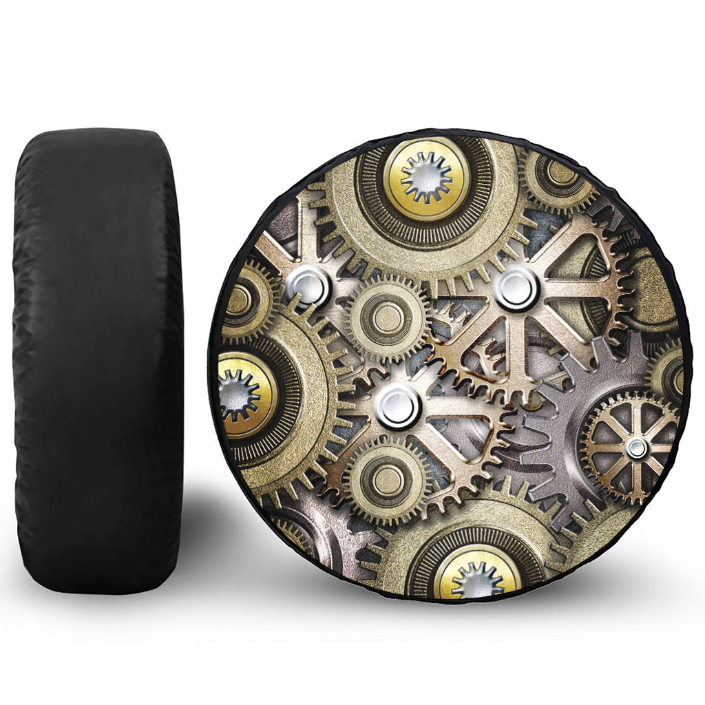 Steampunk Metallic Gears Print Leather Spare Tire Cover