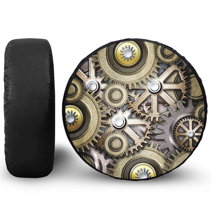 Steampunk Metallic Gears Print Leather Spare Tire Cover