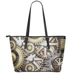 Steampunk Metallic Gears Print Leather Tote Bag