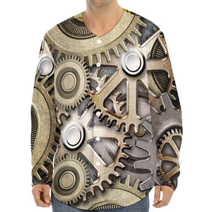 Steampunk Metallic Gears Print Long Sleeve Baseball Jersey