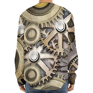 Steampunk Metallic Gears Print Long Sleeve Baseball Jersey