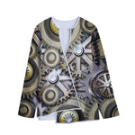 Steampunk Metallic Gears Print Long Sleeve Short Coat