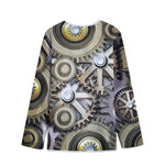 Steampunk Metallic Gears Print Long Sleeve Short Coat