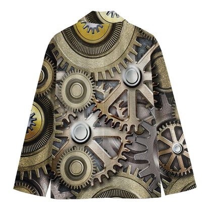 Steampunk Metallic Gears Print Men's Blazer