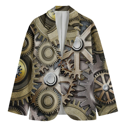 Steampunk Metallic Gears Print Men's Cotton Blazer
