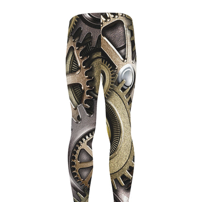 Steampunk Metallic Gears Print Men's leggings