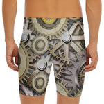 Steampunk Metallic Gears Print Men's Long Boxer Briefs
