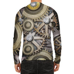 Steampunk Metallic Gears Print Men's Long Sleeve Rash Guard