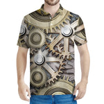 Steampunk Metallic Gears Print Men's Polo Shirt