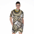 Steampunk Metallic Gears Print Men's Romper