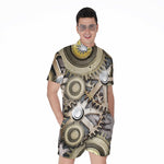 Steampunk Metallic Gears Print Men's Rompers