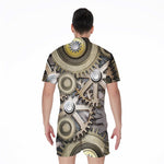 Steampunk Metallic Gears Print Men's Rompers