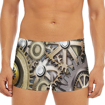 Steampunk Metallic Gears Print Men's Short Boxer Briefs