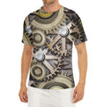 Steampunk Metallic Gears Print Men's Short Sleeve Rash Guard