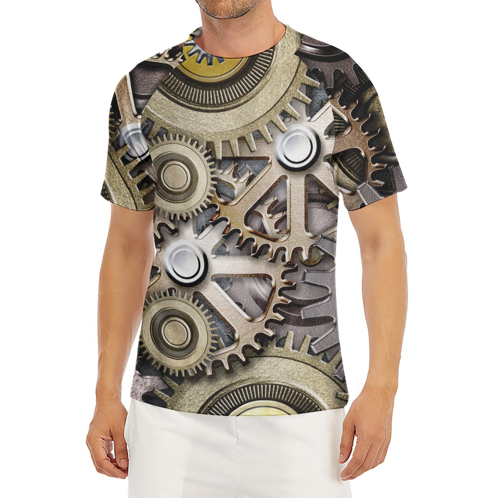 Steampunk Metallic Gears Print Men's Short Sleeve Rash Guard