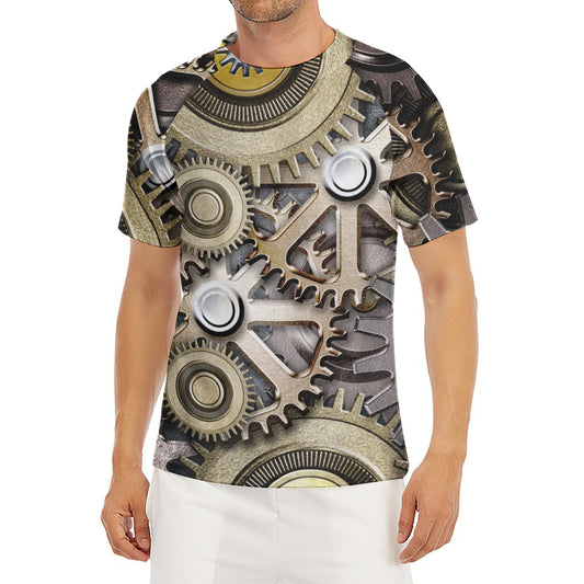 Steampunk Metallic Gears Print Men's Short Sleeve Rash Guard