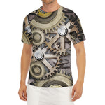Steampunk Metallic Gears Print Men's Short Sleeve Rash Guard