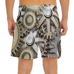 Steampunk Metallic Gears Print Men's Split Running Shorts