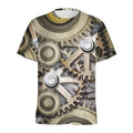 Steampunk Metallic Gears Print Men's Athletic T-Shirt