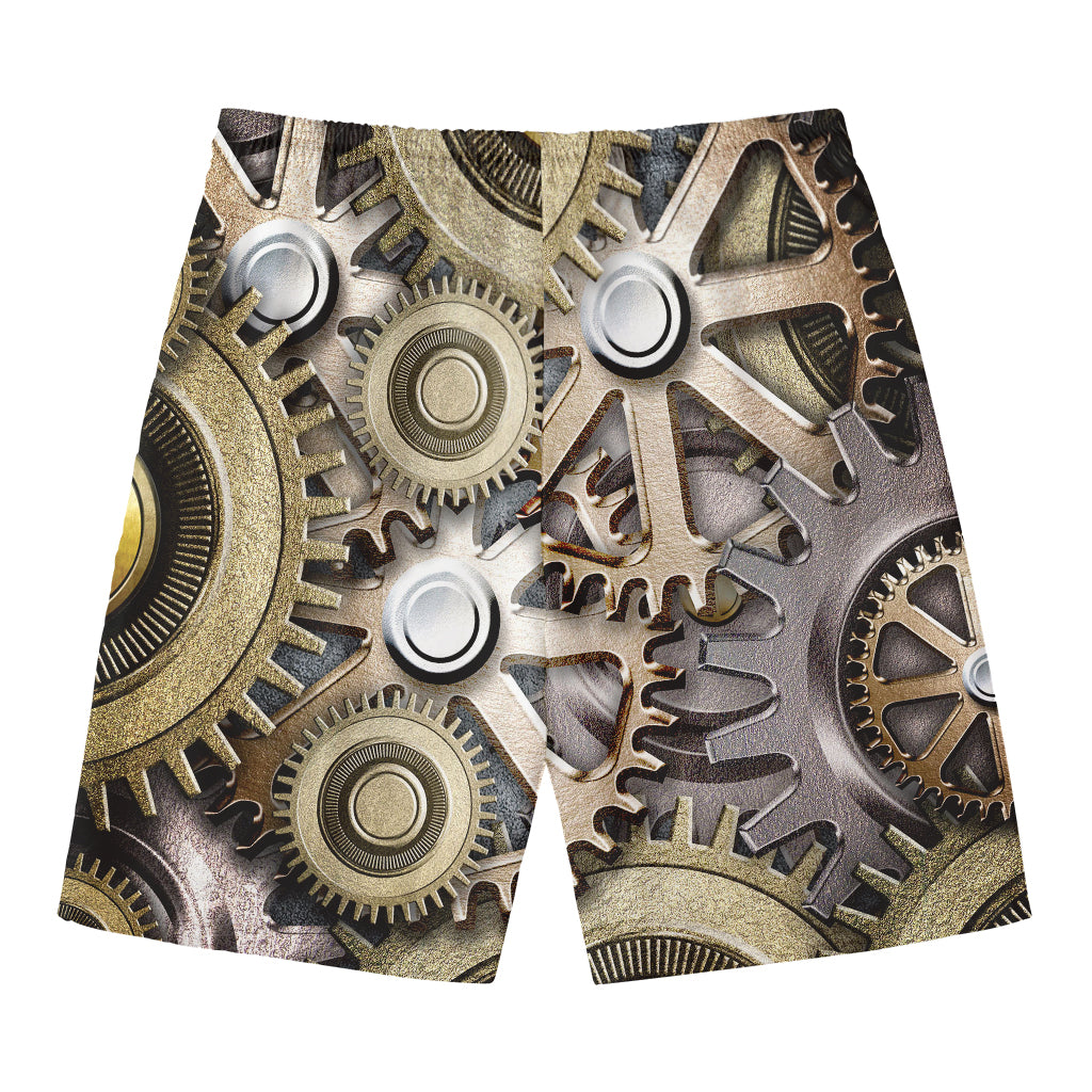 Steampunk Metallic Gears Print Men's Swim Trunks