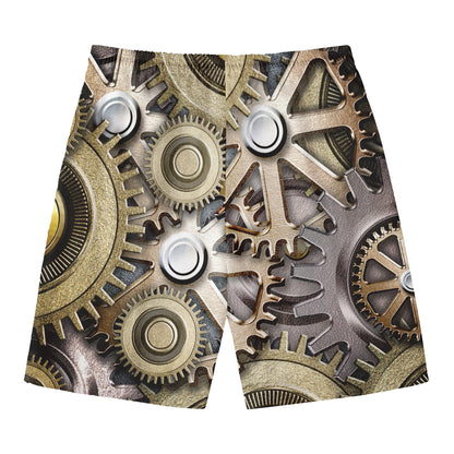 Steampunk Metallic Gears Print Men's Swim Trunks