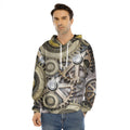 Steampunk Metallic Gears Print Men's Velvet Pullover Hoodie