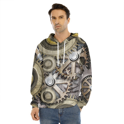 Steampunk Metallic Gears Print Men's Velvet Pullover Hoodie