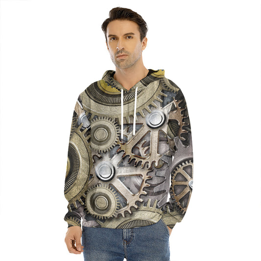 Steampunk Metallic Gears Print Men's Velvet Pullover Hoodie
