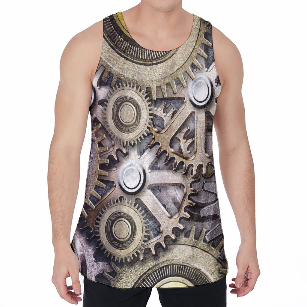 Steampunk Metallic Gears Print Men's Velvet Tank Top