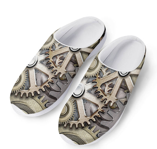 Steampunk Metallic Gears Print Mesh Casual Shoes