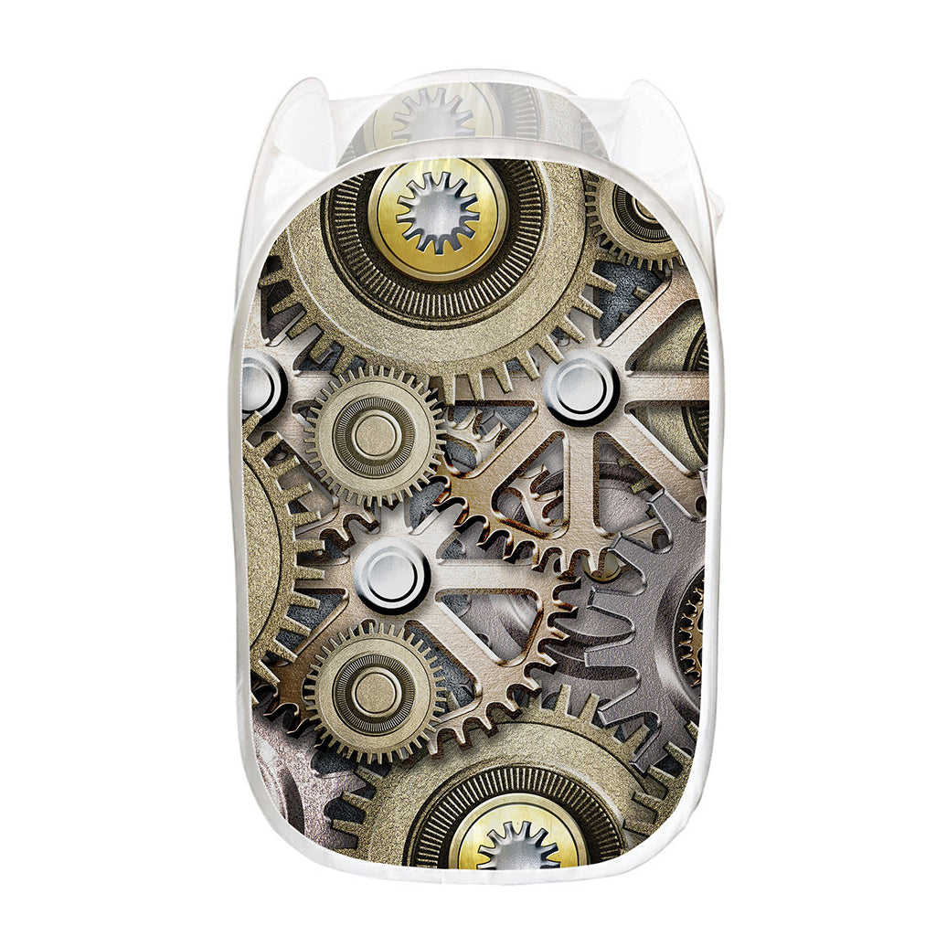 Steampunk Metallic Gears Print Mesh Laundry Hamper