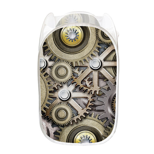 Steampunk Metallic Gears Print Mesh Laundry Hamper