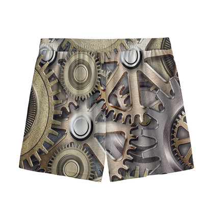 Steampunk Metallic Gears Print Mesh Shorts