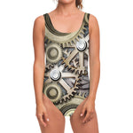 Steampunk Metallic Gears Print One Piece Swimsuit
