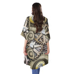 Steampunk Metallic Gears Print Open Front Beach Cover Up