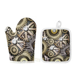 Steampunk Metallic Gears Print Oven Mitt And Pot Holder Set