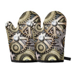 Steampunk Metallic Gears Print Oven Mitts