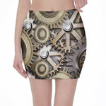 Steampunk Metallic Gears Print Pencil Mini Skirt