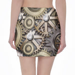 Steampunk Metallic Gears Print Pencil Mini Skirt
